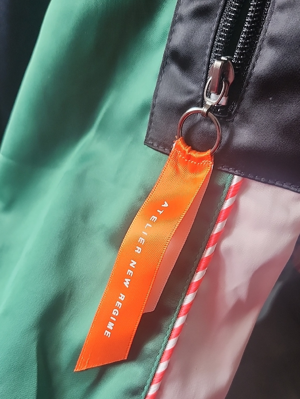 Atelier New Regime Green Satin Bomber with Pink Rib Collar - Picture 11 of 11